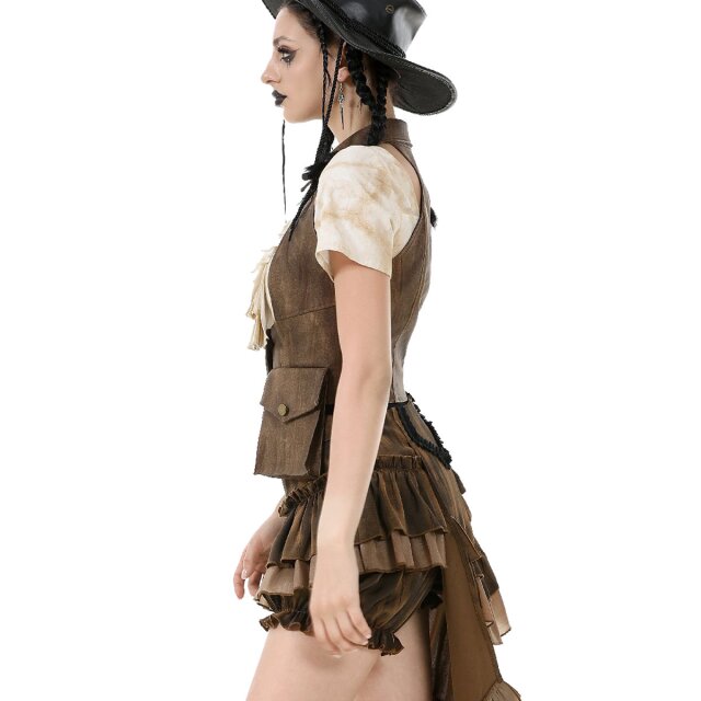 Braune Steampunk Weste Iron & Amber aus Kunstleder