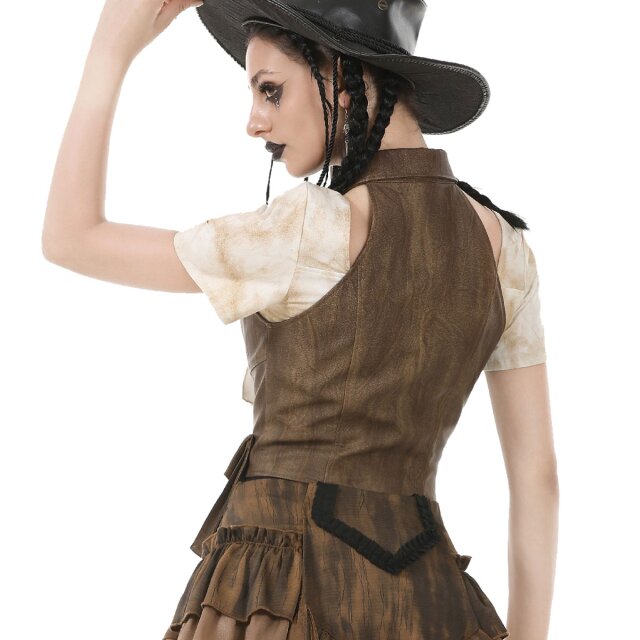 Braune Steampunk Weste Iron & Amber aus Kunstleder