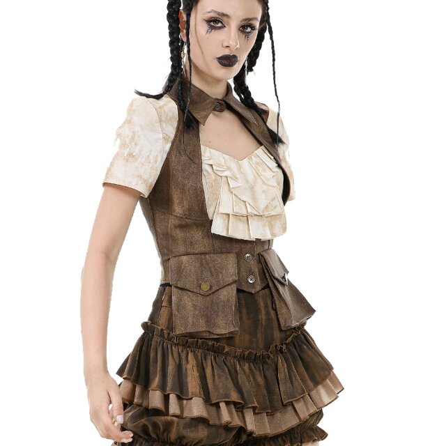 Braune Steampunk Weste Iron & Amber aus Kunstleder