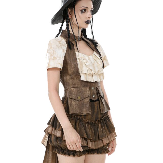 Braune Steampunk Weste Iron & Amber aus Kunstleder