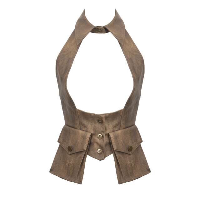 Braune Steampunk Weste Iron & Amber aus Kunstleder