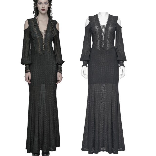 Long Gothic dress (WQ-887BK) in a mermaid silhouette made...