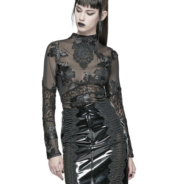 Punk Rave Langarm Mesh Shirt Broken Bloom mit Spitze