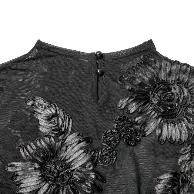 Punk Rave Langarm Mesh Shirt Broken Bloom mit Spitze XL-XXL