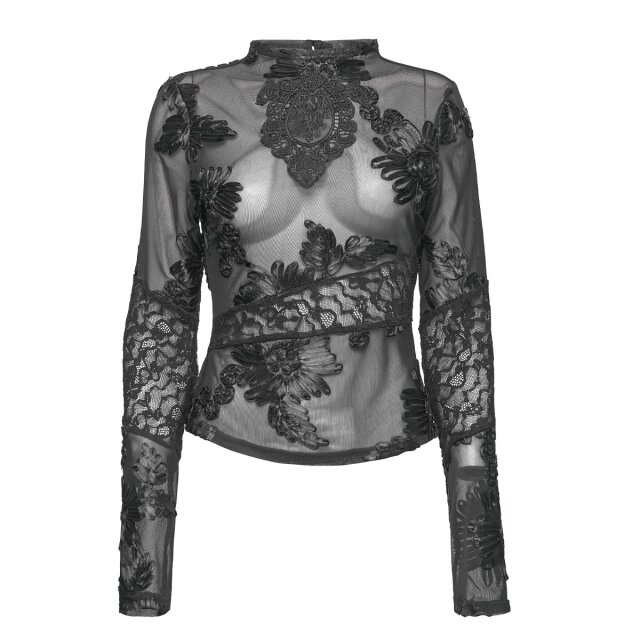 Punk Rave Langarm Mesh Shirt Broken Bloom mit Spitze XL-XXL
