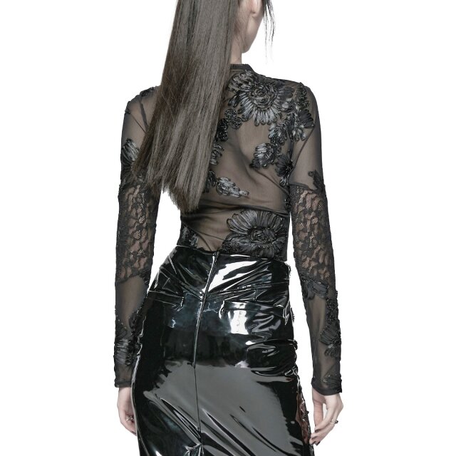 Punk Rave Langarm Mesh Shirt Broken Bloom mit Spitze XL-XXL