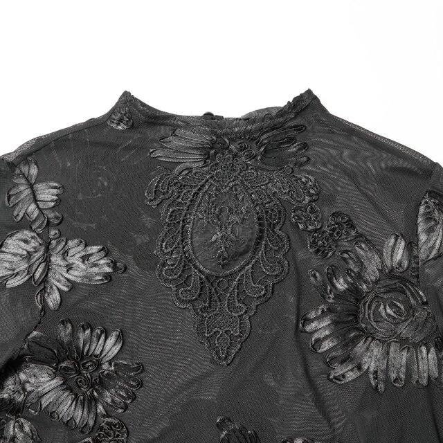 Punk Rave Langarm Mesh Shirt Broken Bloom mit Spitze XS-S