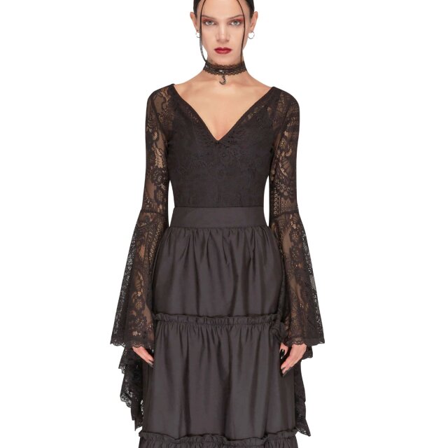 Figure-hugging Killstar bodysuit made of transparent lace...