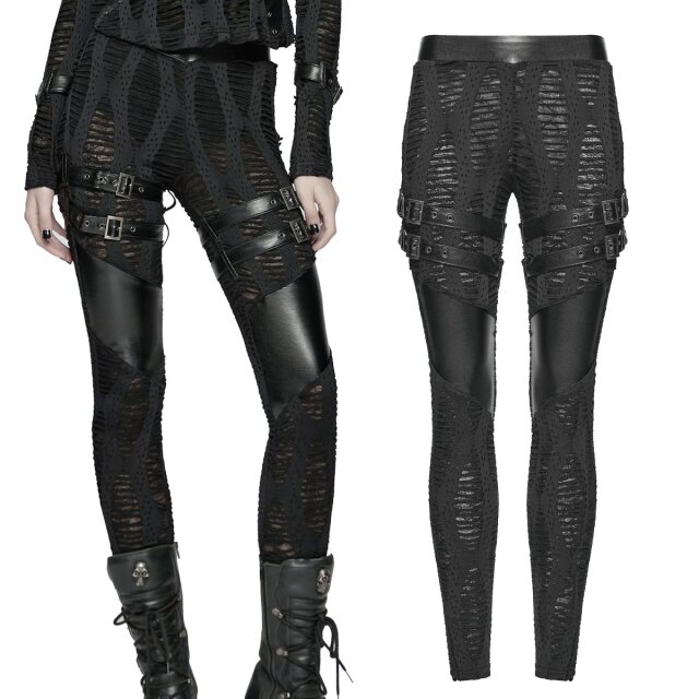 Skin-tight Gothic leggings (WK-743BK) with shredded...