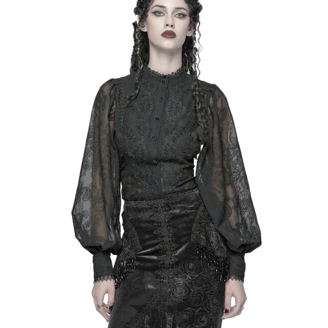 Semi-transparente Punk Rave Gothic-Bluse Midnight Memory L