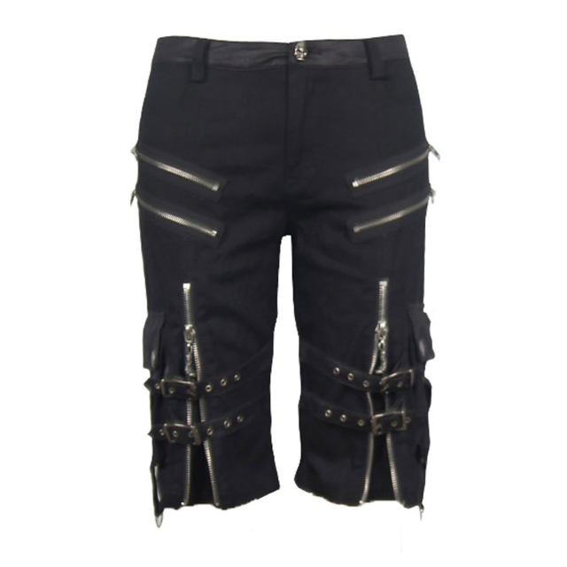 Black gothic-punk shorts with lots of zippers for men by...