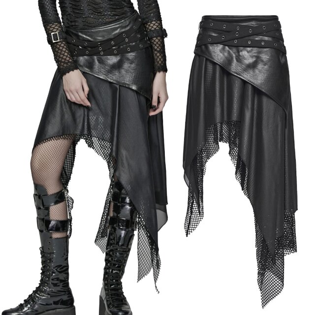 Asymmetrischer Gothic-Lagenrock (WQ-903BK) aus Netz,...