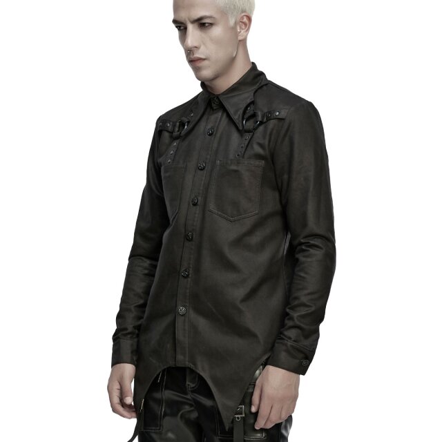 Punk Rave Velour Gothic Shirt in Dark Restraint with Bat Collar