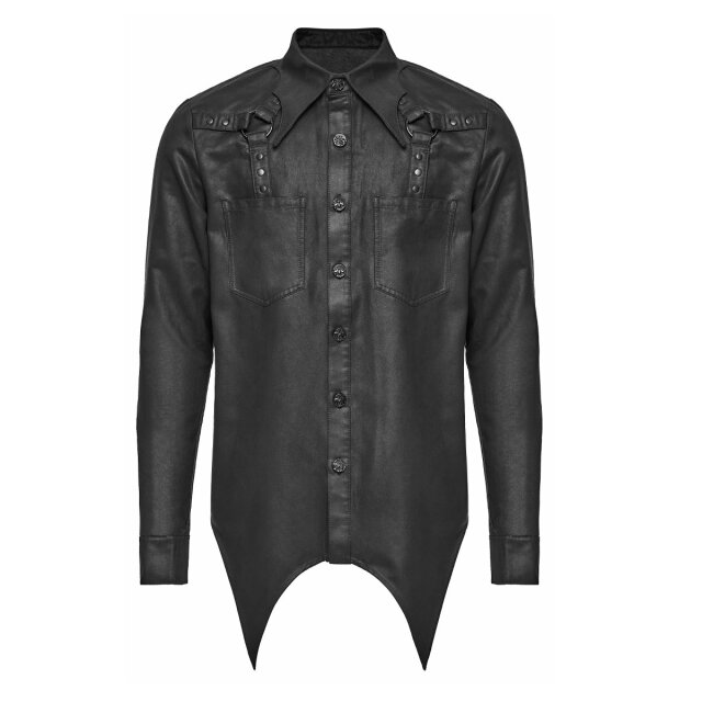 Punk Rave Velour Gothic Shirt in Dark Restraint with Bat Collar