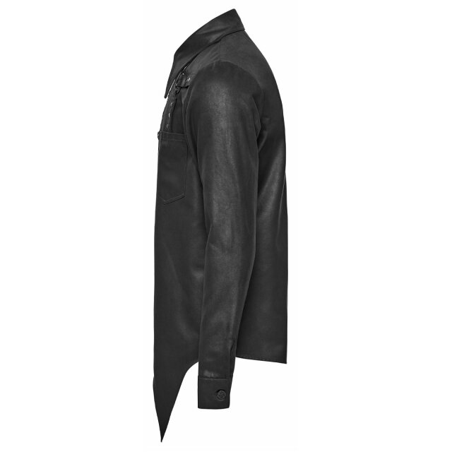 Punk Rave Velour Gothic Shirt in Dark Restraint with Bat Collar