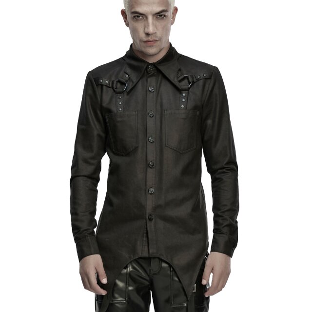 Punk Rave Velour Gothic Shirt in Dark Restraint with Bat Collar