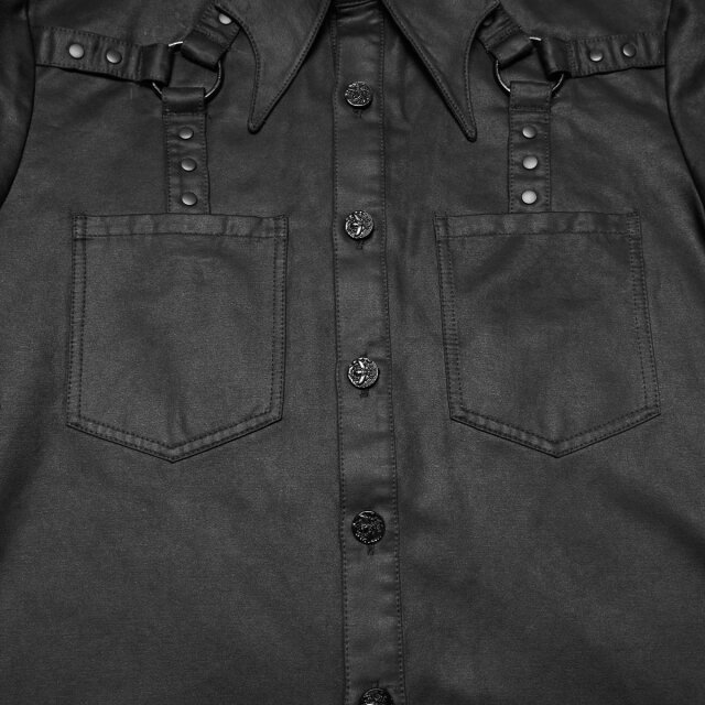 Punk Rave Velour Gothic Shirt in Dark Restraint with Bat Collar