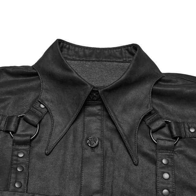 Punk Rave Velour Gothic Shirt in Dark Restraint with Bat Collar