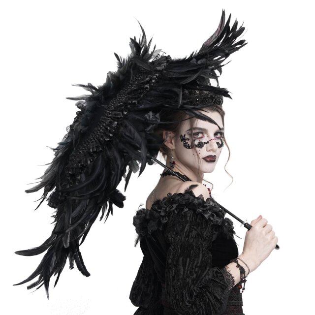 Burlesque show parasol (EAS036) with real black feathers,...
