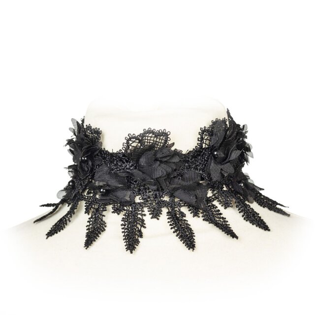Gothic-Choker mit Spitzenblättern und 3D-Blüten