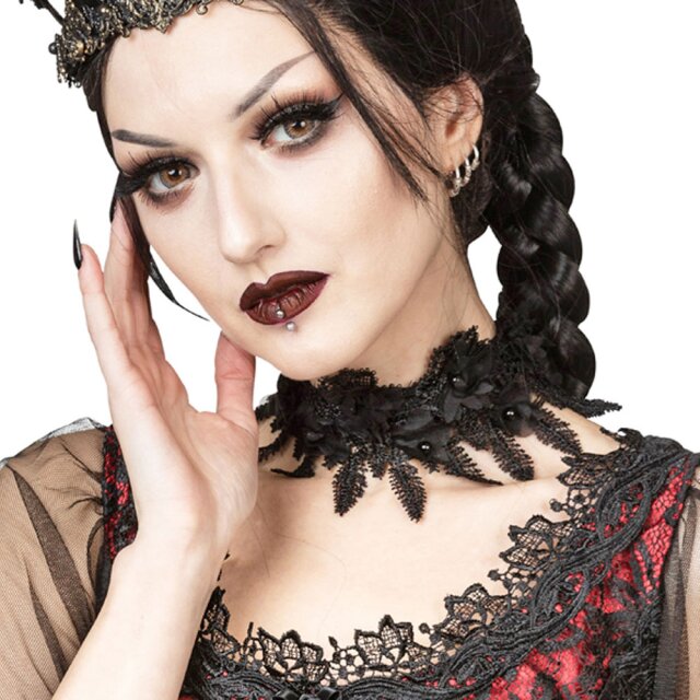 Gothic-Choker mit Spitzenblättern und 3D-Blüten