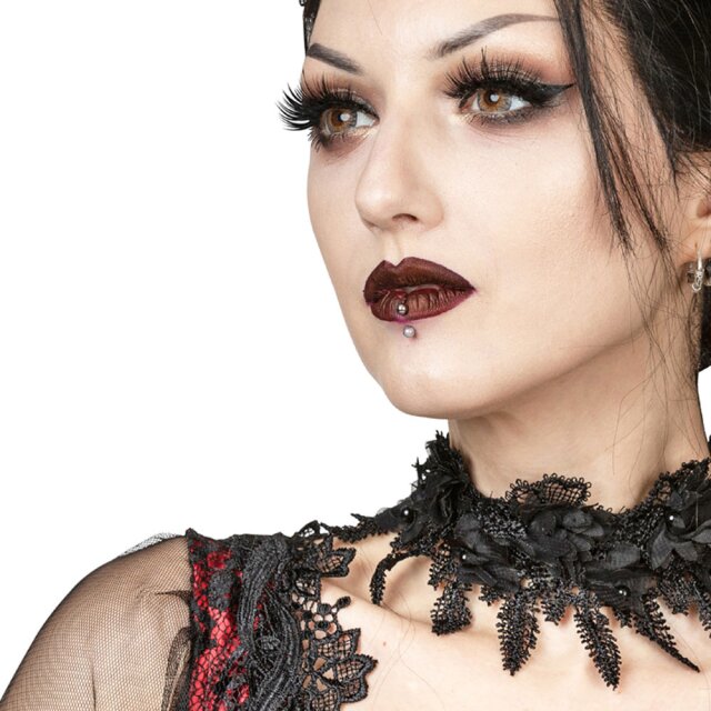 Gothic-Choker mit Spitzenblättern und 3D-Blüten