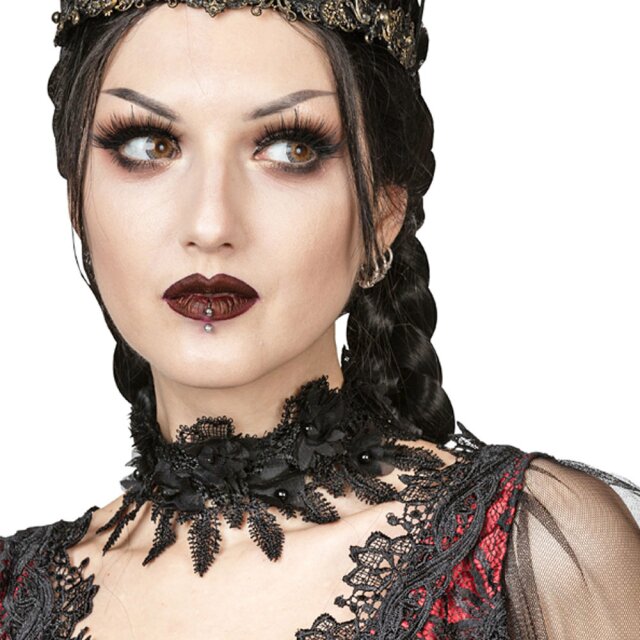 Gothic-Choker mit Spitzenblättern und 3D-Blüten