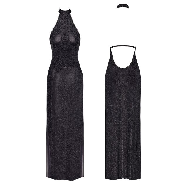 Long Noir Handmade Twin-slit dress Onyx