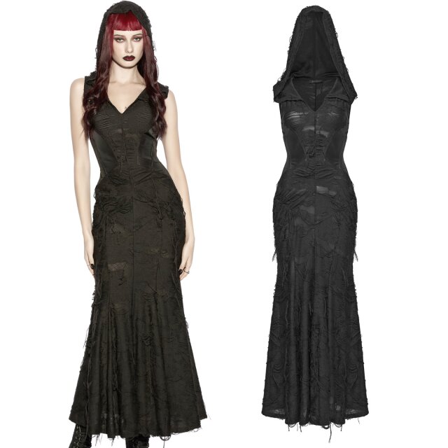 Sleeveless maxi dress in a shredded look with XXL hood,...