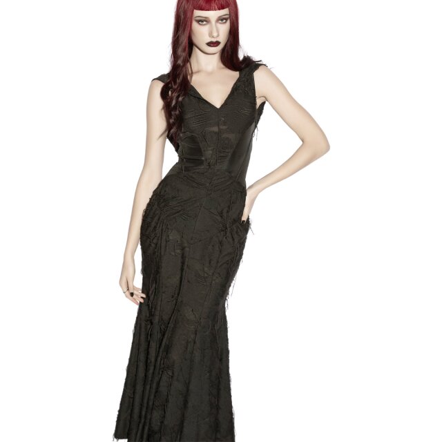 PUNK RAVE Wasteland Maxi Dress After the Ash in shredded look with XXL hood