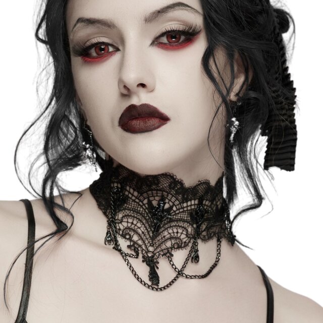 PUNK RAVE Gothic Spitzenchoker A Little Bite of Lace mit Fledermäusen