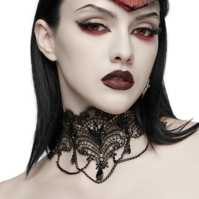 PUNK RAVE Gothic Spitzenchoker A Little Bite of Lace mit Fledermäusen