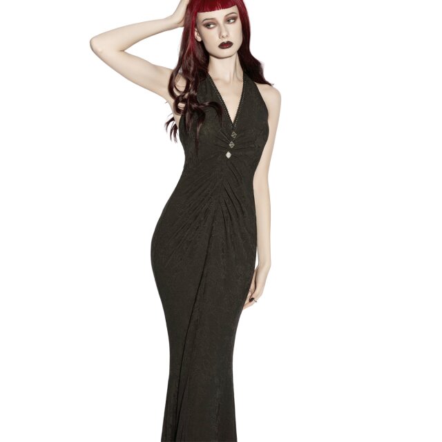 PUNK RAVE Gothic Neckholder Maxi Dress Too Elegant to Behave in Mermaid Silhouette