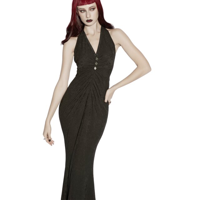 PUNK RAVE Gothic Neckholder Maxi Dress Too Elegant to Behave in Mermaid Silhouette