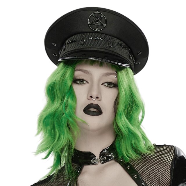 PUNK RAVE Unisex Gothic Peaked Cap On Silent Patrol with a Uniform-Inspired Design
