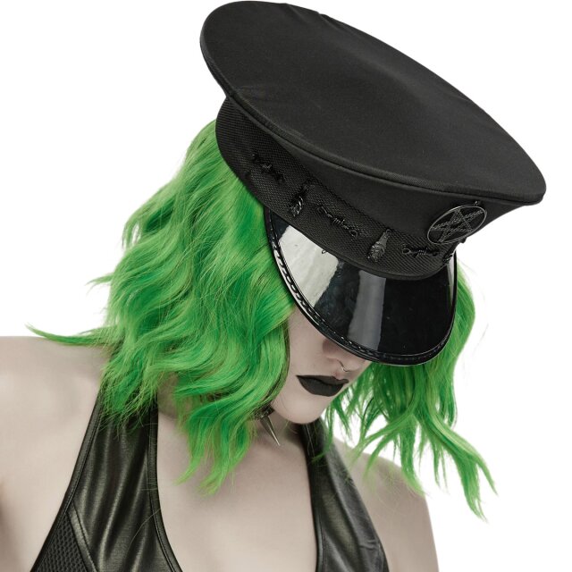 PUNK RAVE Unisex Gothic Peaked Cap On Silent Patrol with a Uniform-Inspired Design