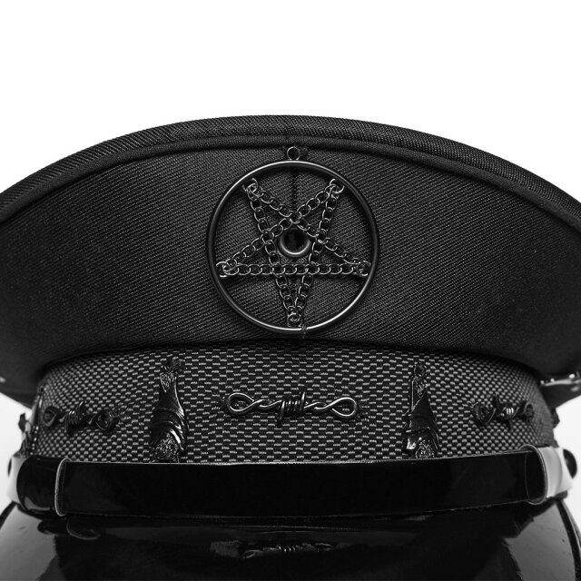 PUNK RAVE Unisex Gothic Peaked Cap On Silent Patrol with a Uniform-Inspired Design