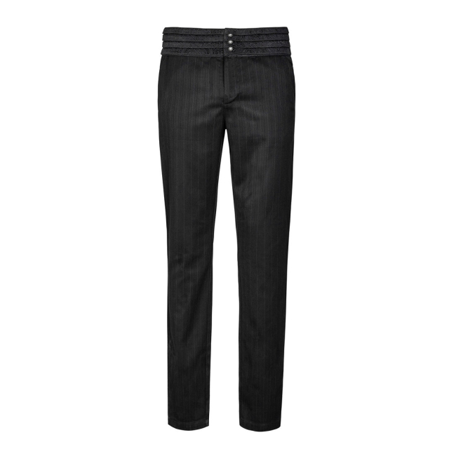 Steampunk pinstripe pants Watson with wide paisley waistband