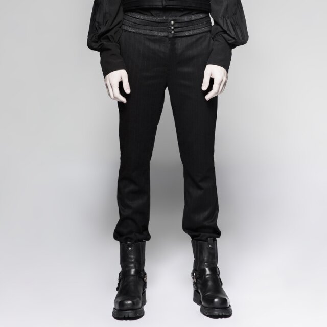 Steampunk pinstripe pants Watson with wide paisley waistband - size: S