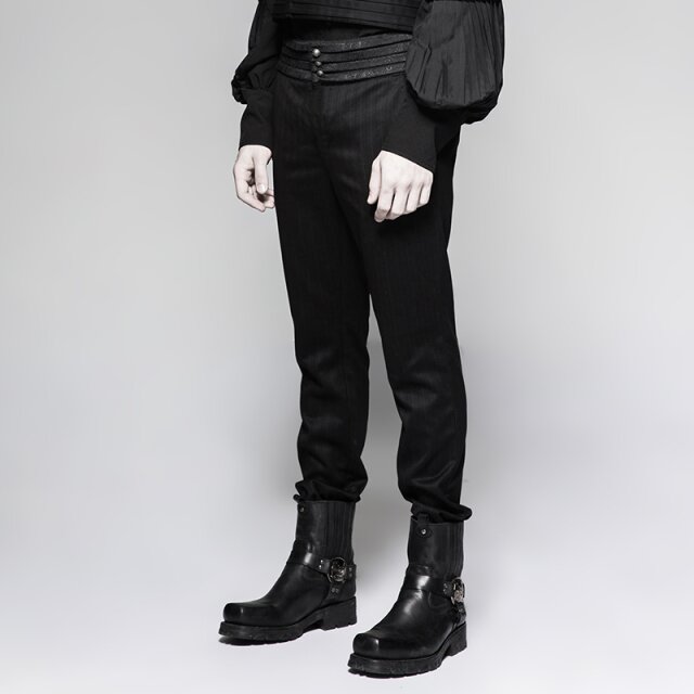 Steampunk pinstripe pants Watson with wide paisley waistband - size: S