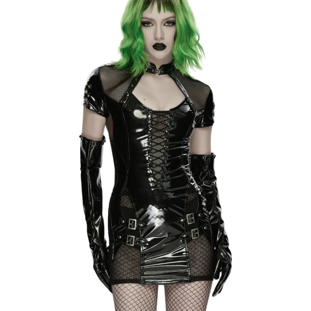 PUNK RAVE Cyber-Goth Lack-Minikleid Toxic Glow