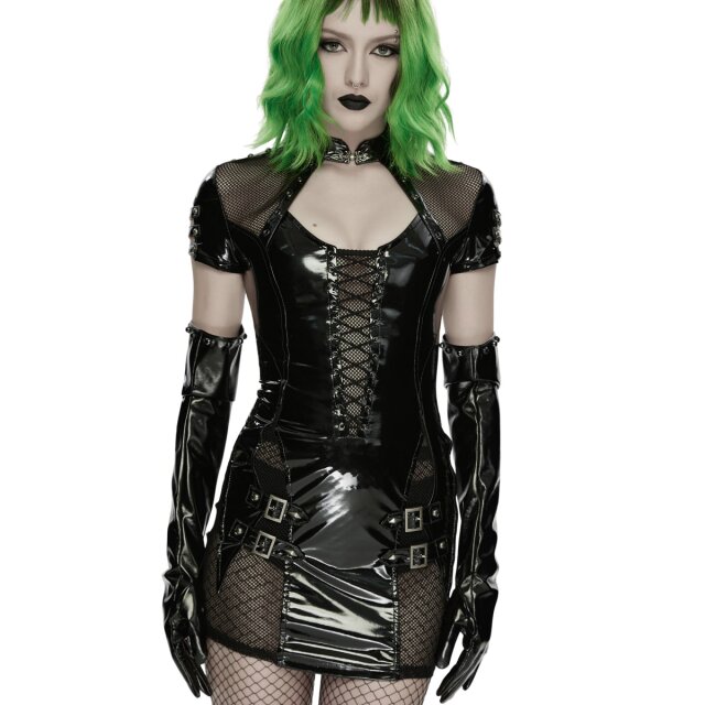 PUNK RAVE Cyber-Goth Lack-Minikleid Toxic Glow