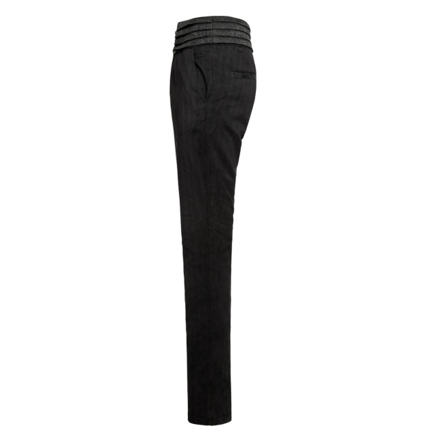Steampunk pinstripe pants Watson with wide paisley waistband - size: L