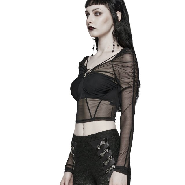 PUNK RAVE Long Sleeve Mesh Top Sheer Temptation