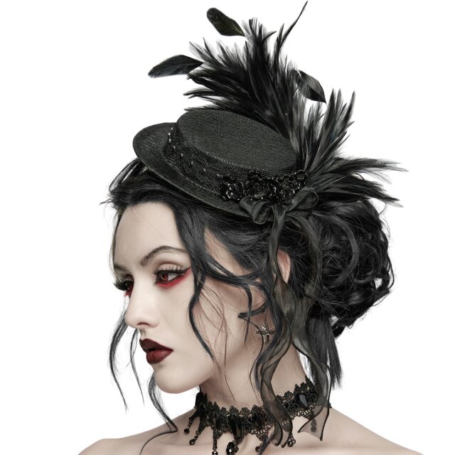 PUNK RAVE Victorian Gothic Mini Hat In Polite Company with Feather