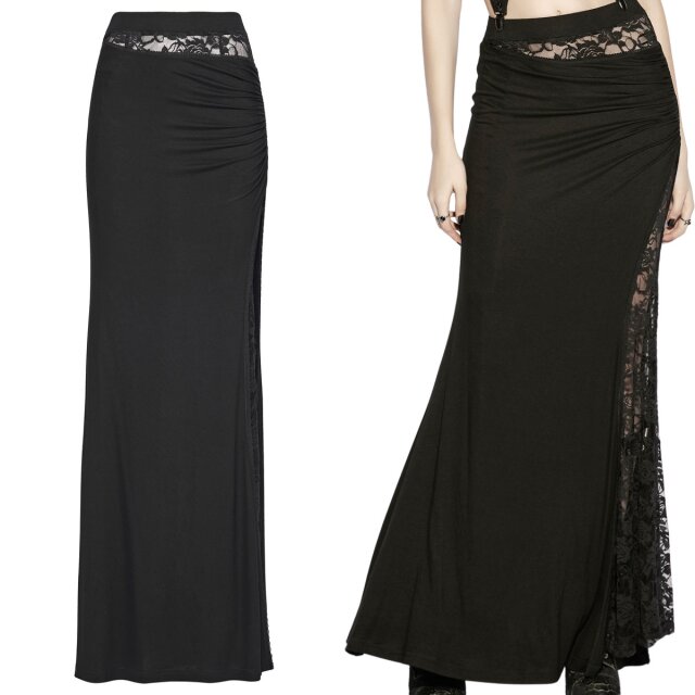 Asymmetrischer Gothic Maxirock mit floraler Spitze, hohem...