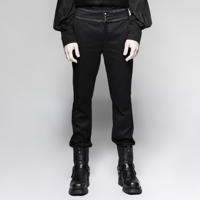 Steampunk pinstripe pants Watson with wide paisley waistband - size: 4XL