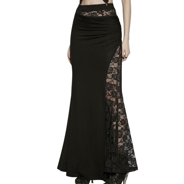 PUNK RAVE Gothic Maxirock Black Lace for Breakfast L