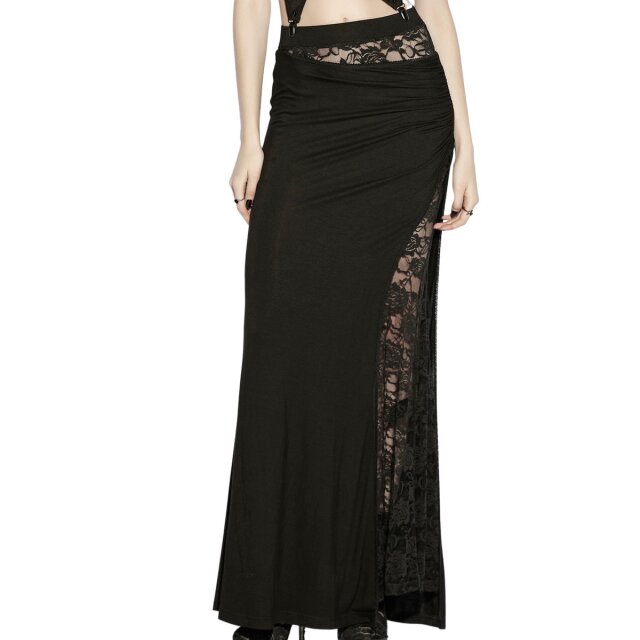 PUNK RAVE Gothic Maxirock Black Lace for Breakfast L