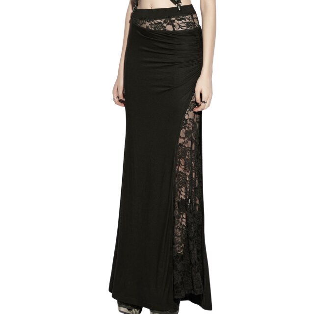 PUNK RAVE Gothic Maxirock Black Lace for Breakfast L
